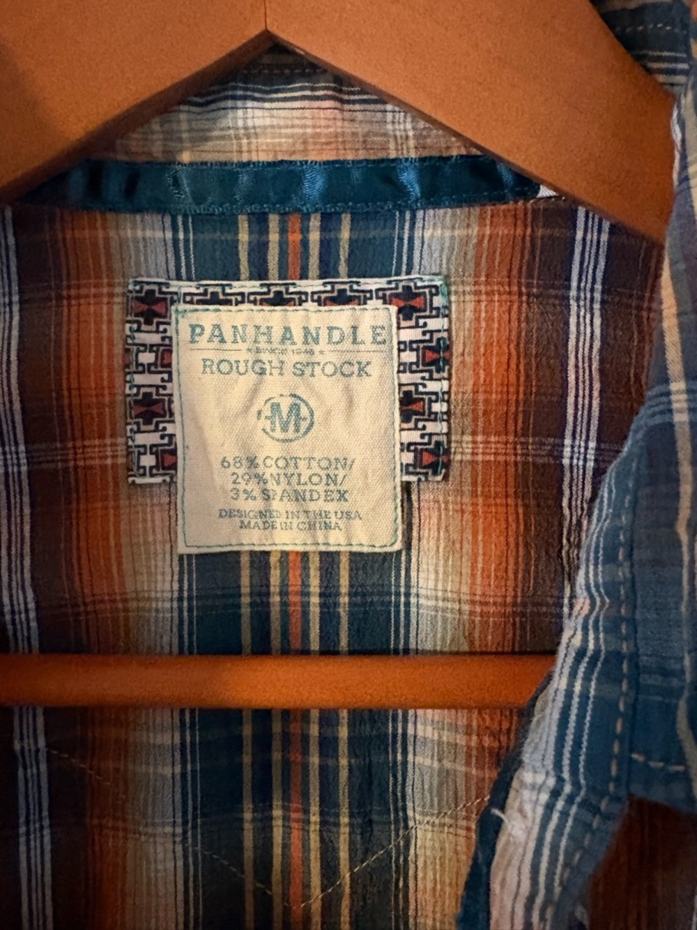 VTG Women's Plaid Western Snap Shirt in Rust and Teal - Picture 4 of 10